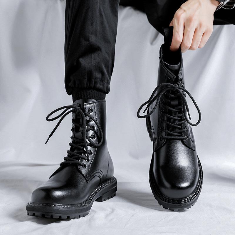 Мужские ботинки мартин весна-осень британский стиль толстая подошва увеличивающие рост черные высокие рабочие ботинки-локомотивы 6038-R