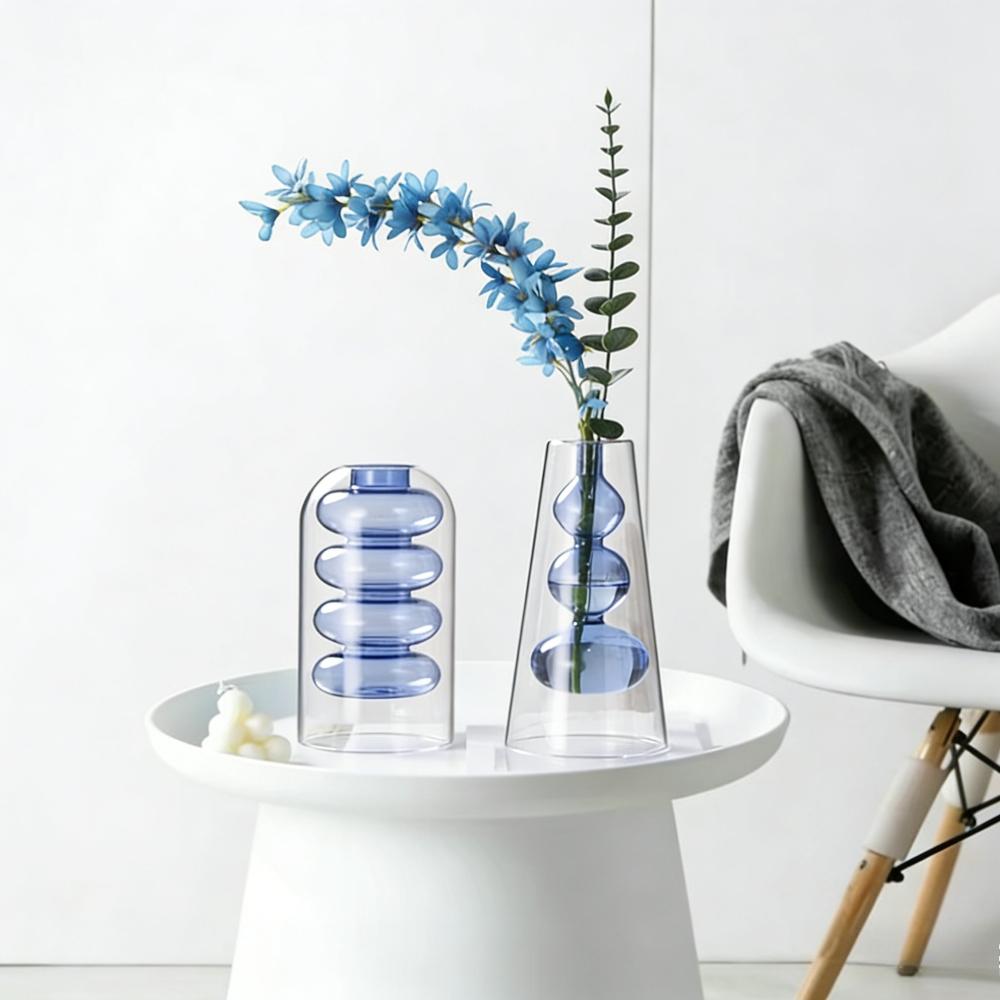 Creative Nordic Colorful Double-layer Glass Vase Transparent Hydroponic Dried Flower Vase Simple Restaurant Desktop Decor