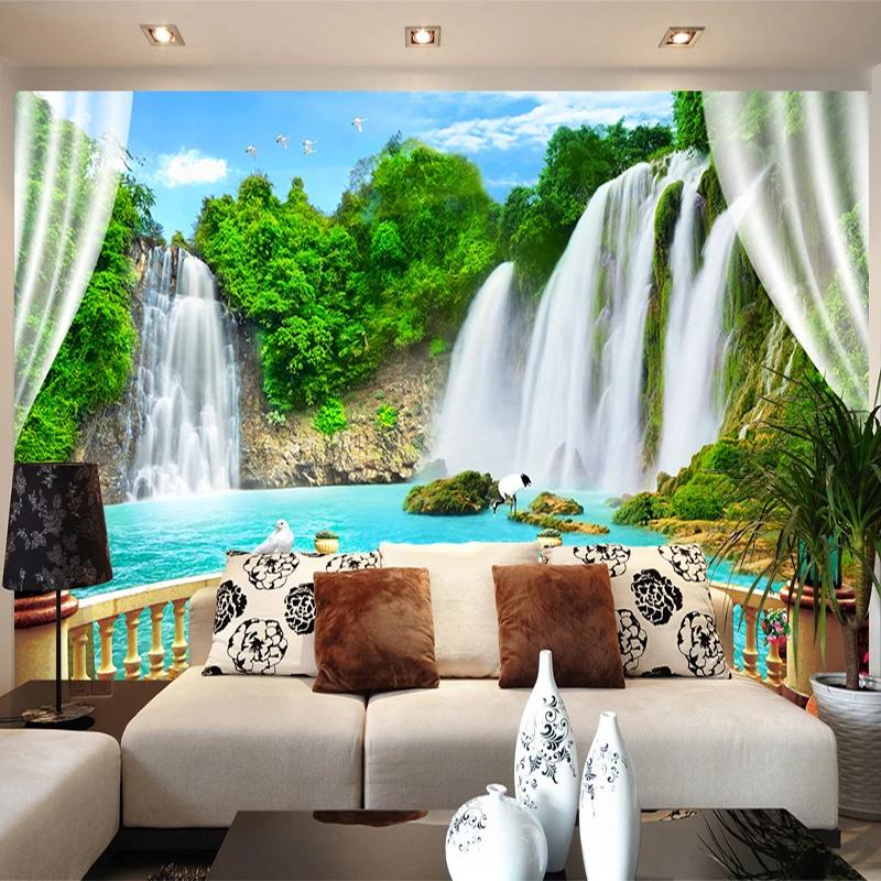 3d стерео водопады обои природа пейзаж фрески гостиная ТВ диван фон обои для стены