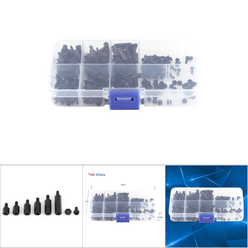 250 шт. нейлон M2 шестигранная колонна набор мужской распорка винт гайка (M2 мужской противостояние C)