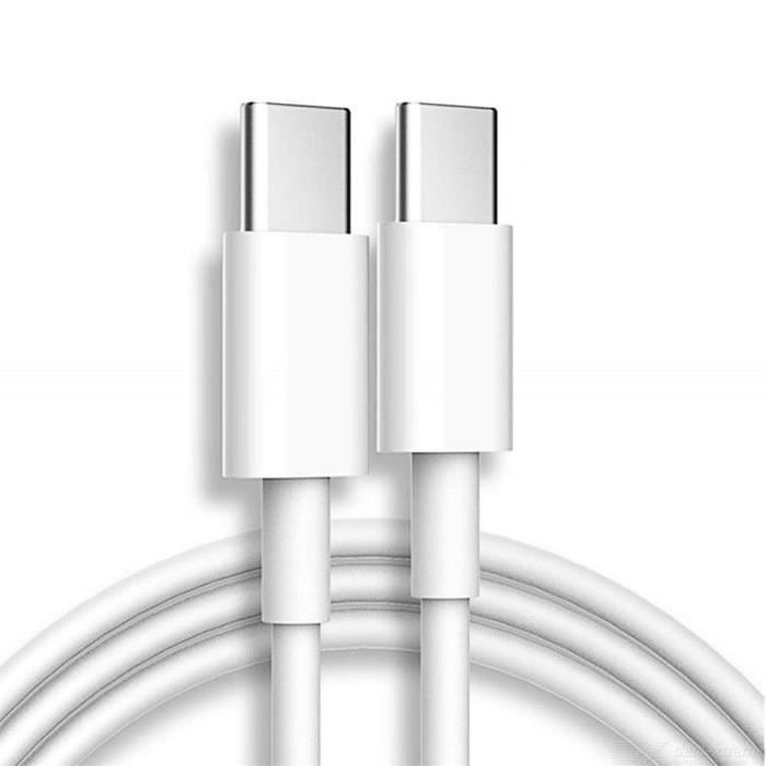 Câble Rapide USB-C vers USB-C 20W pour iPhone 16 Pro Max iPhone 16 Pro iPhone 16e - Blanc 1M