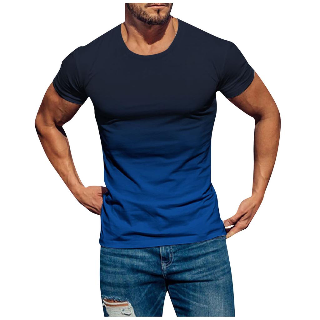 Mens T Shirts Casual Short Sleeve Shirts Gradient Neck Soft Loose Fit Graphic Tees Summer Tshirts For Men