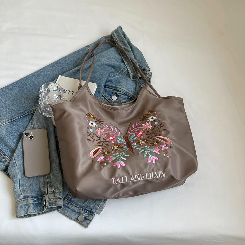 Summer New Fashionable Embroidered Shopping Bag Butterfly Style Single Shoulder Crossbody Handbag with Large Capacity