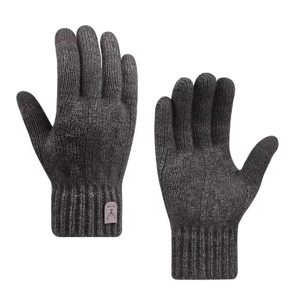 New men's warm gloves for winter touch screen plus velvet thickened cold-proof and warm wool knitted gloves