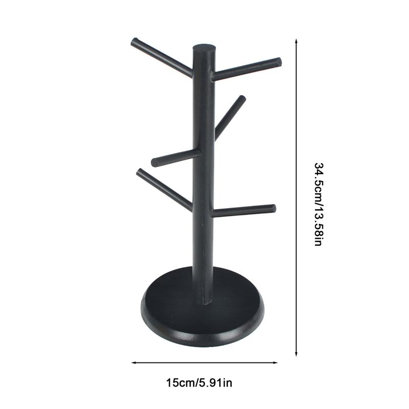 Подвесная стойка для показа кружек из дерева, полка для напитков с 6 крючками, подставка для хранения кофейных чашек в форме дерева, держатели для стаканов