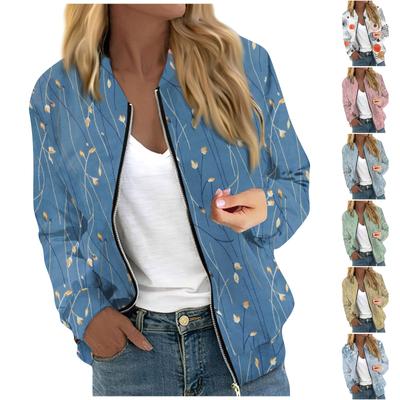 Куртки для женщин, легкие укороченные куртки на молнии с длинными рукавами, модная верхняя одежда с принтом, повседневные куртки с карманами