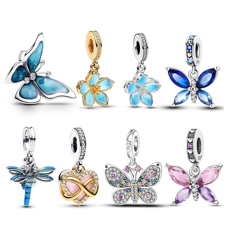 925 Silver Butterfly Dragonfly Charms Beads for 3mm Bracelet Necklace DIY Women Fine Jewelry Gift