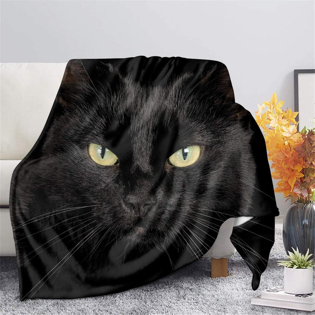 Black Cat Series Printed Blanket for Sofa Bed Travel Camping Living Room Office Conditioning Blanket for All Seasons Gifts