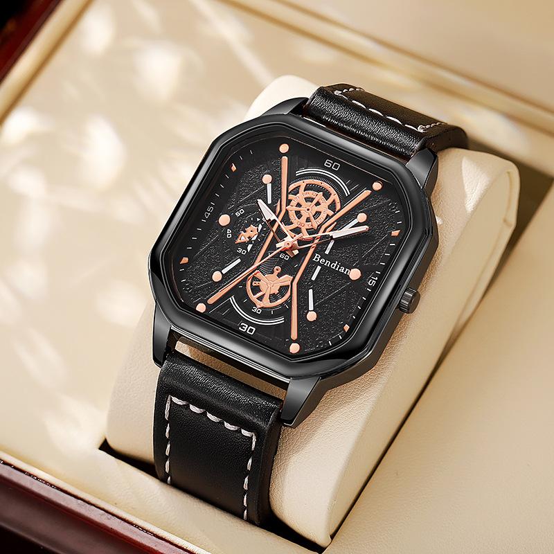 Fashion Square Big Dial Men Watches Luxury Leather Strap Sport Quartz Watch Casual Man Wristwatch Clock Gifts Montre Homme