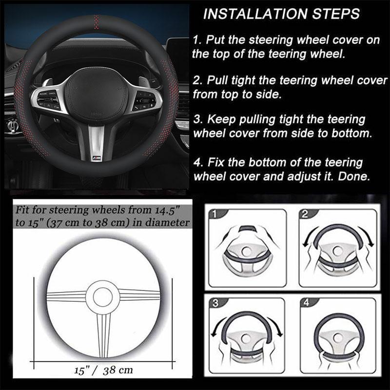 Универсальная оплетка на руль автомобиля 14,5-15 дюймов, 3D текстурированный нескользящий дизайн с дышащей кожей наппа