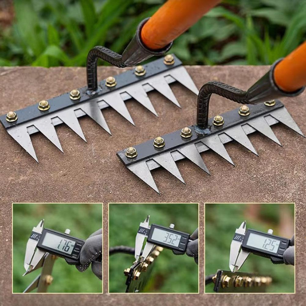 5/6/7/8 Teeth Iron Gardening Hoe Weeding Rake Farm Tool Grasping Raking Loosening Soil Nail Rake Tool Artifact Harrow Farm Tool
