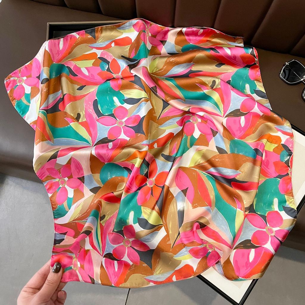 70cm Design Hair Bands Square Scarves Fashion Print Satin Silk Scarf for Women Neckerchief Wrist Wraps Lady Ribbon Shawl Foulard