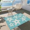 1pc 2D Flat White Starfish Blue Ocean Pattern Flannel Patio Rug Non Slip Coastal Beach Carpet For Deck Outdoor Floor