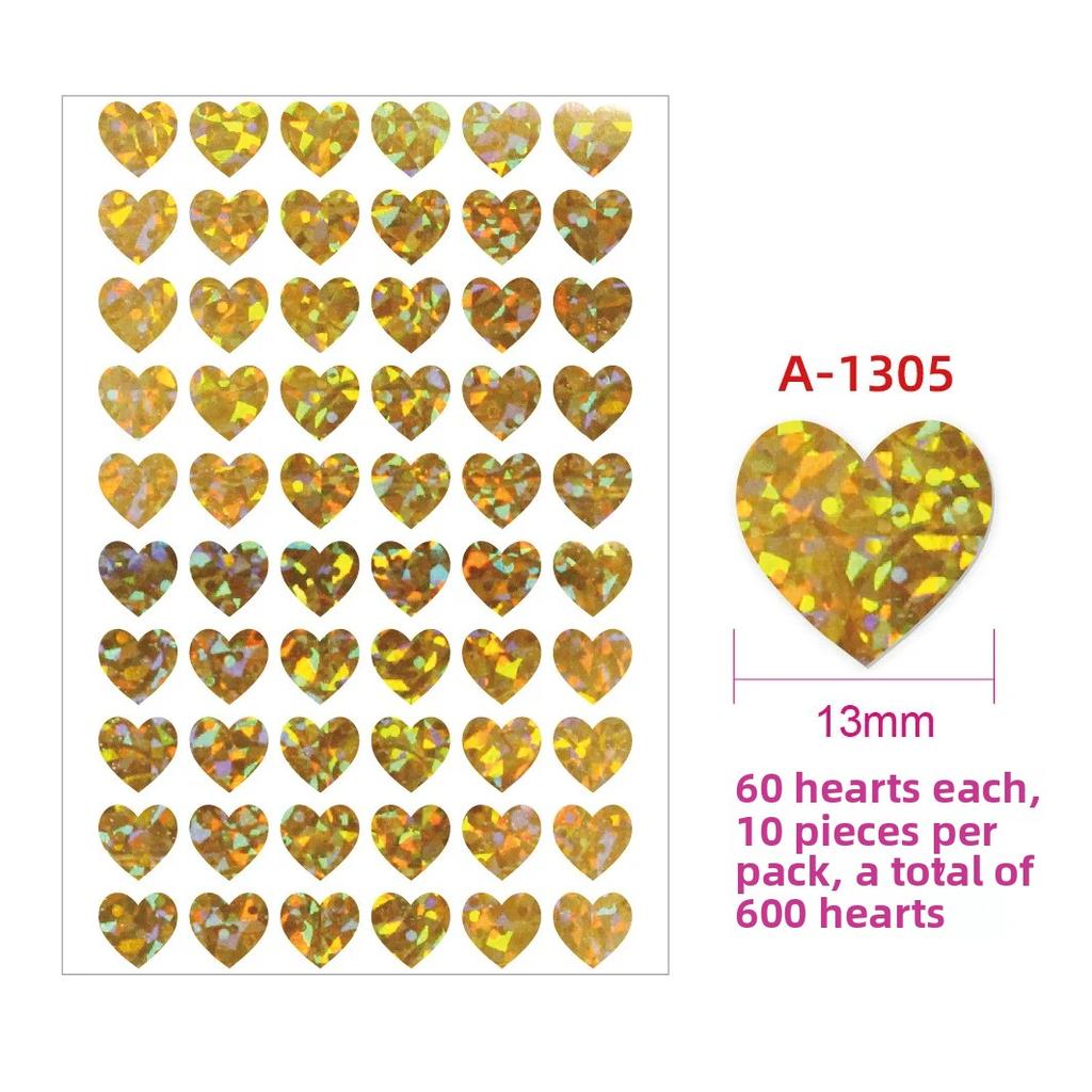 600pcs/10 Sheets Laser Hearts Love Stickers Glitter Adhesive Heart Sticker Labels For Student Planner Scrapbook