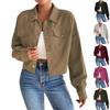 Womens Fashion Cropped Shacket Button Down Corduroy Shirt Jackets Casual Long Sleeve Crop Tops Trendy Fall Outfit