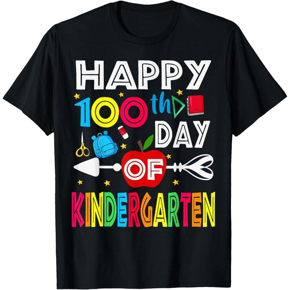 Happy 100th Day Of Kindergarten Teacher Student Colorful Cotton Men T Shirt