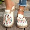 Handmade Floral Embroidered Slides Women's Ethnic Fabric Slides Woven Espadrille Sole Round Toe Slip-On Flat Heel Sandals for All Seasons