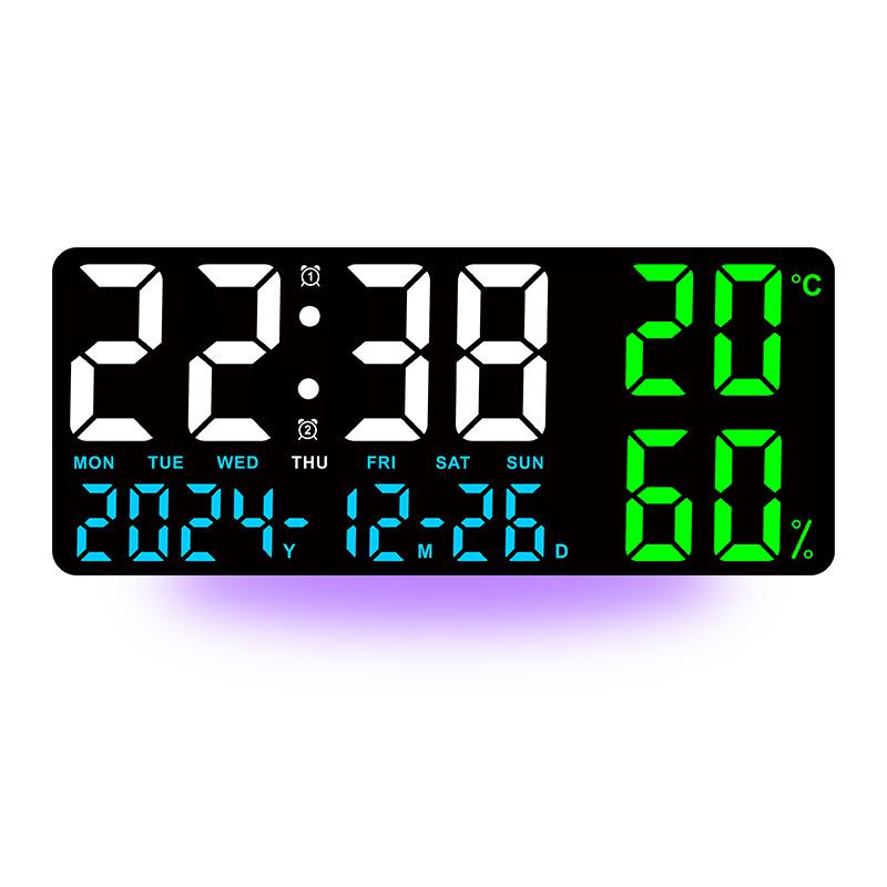 Large Digital Wall Clock with 7Colors Mood Light Remote Control Dual Alarm Timing Countdown Table Clock 12/24H Auto Dimmable LED Alarm Clock