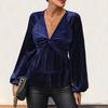 Autumn Women's Solid Color V-neck Velvet Shirt