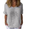 Women Fashion V Collar Short Sleeve T-shirt Casual Cotton Linen Thin Top Ladies Pullover Print Tee Shirt