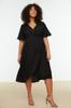 Women's Style Plus Size Dress Black Plain Wrap Midi Woven Plus Size Dress