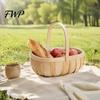 Portable Food Serving Tray Handmade Woven Wood Storage Basket, Oval Organizer with Reinforced Handle, Home Organization Baskets Large Capacity Bin for