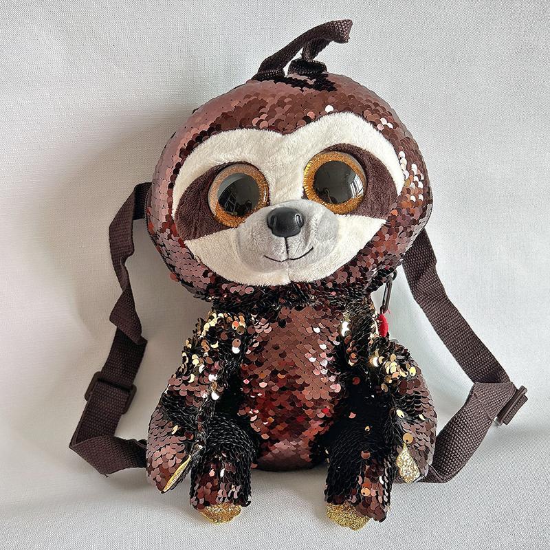 5 шт./лот плюшевые рюкзаки с большими глазами и пайетками, милые, в стиле животных, коричневые, ленивые, детские рождественские подарки