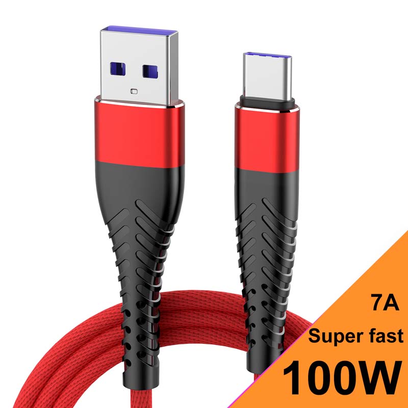 100W 7A Super Fast Charging USB Type C Cable Quick Charge 3.0Data Cord Nylon Braid for Samsung Galaxy Huawei Xiaomi Charger Wire