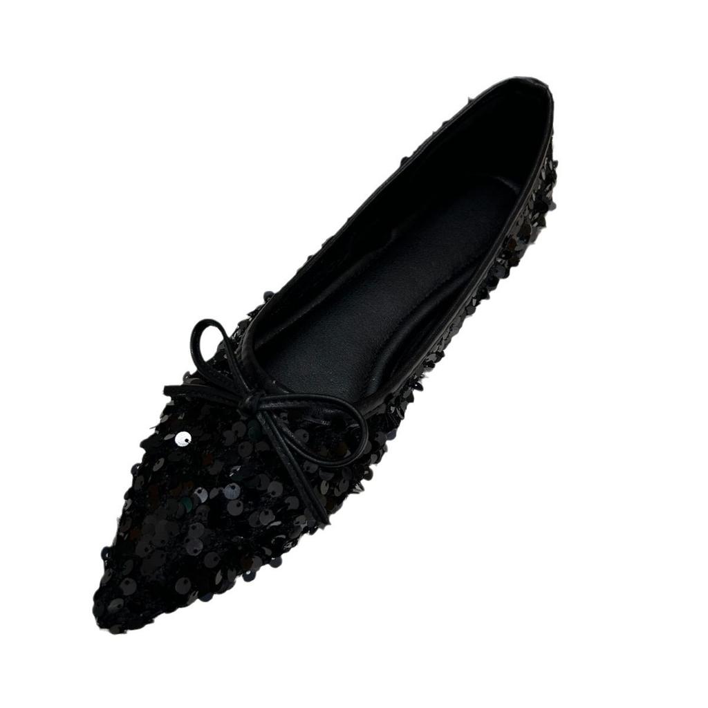 Виноградная Девушка Парижский Банкет~ Сверкающие Пайетки Нежные Маленькие Остроносые Туфли-Лодочки с Бантом для Свиданий Женские