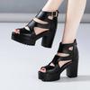 Small Size 32-43 Elegant Chunky Platform Shoes Women Summer 2025 Black Leather Block High Heels Gladiator Sandals Office Mother