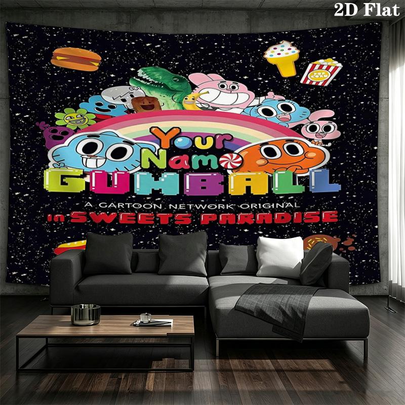 Cartoon Characters Collage Custom Name Wall Tapestry Aesthetic Wall Hanging Printed Fabric Blanket Decorative Tapestries for Bedroom Living Room Home