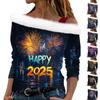 Women's Casual Christmas Printed Long Sleeve Plush Strapless Pullover Top