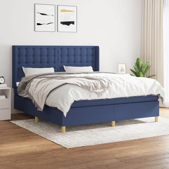 Maison Exclusive - Sommier à lattes de lit avec matelas Bleu 160x200 cm Tissu