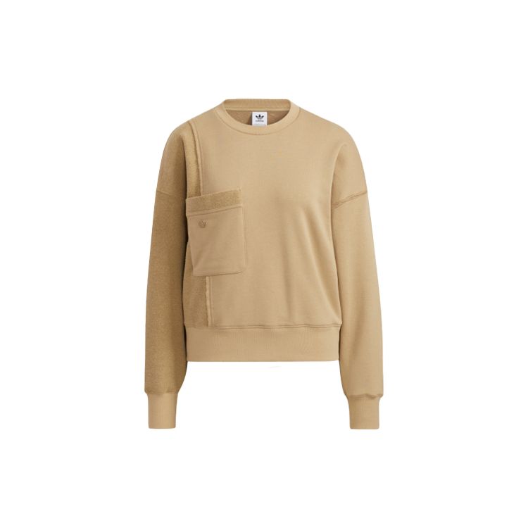 adidas Женская толстовка Originals Three Stripes Large Pocket Patchwork Round Neck Pullover Sweatshirt, бежевая, HC0304
