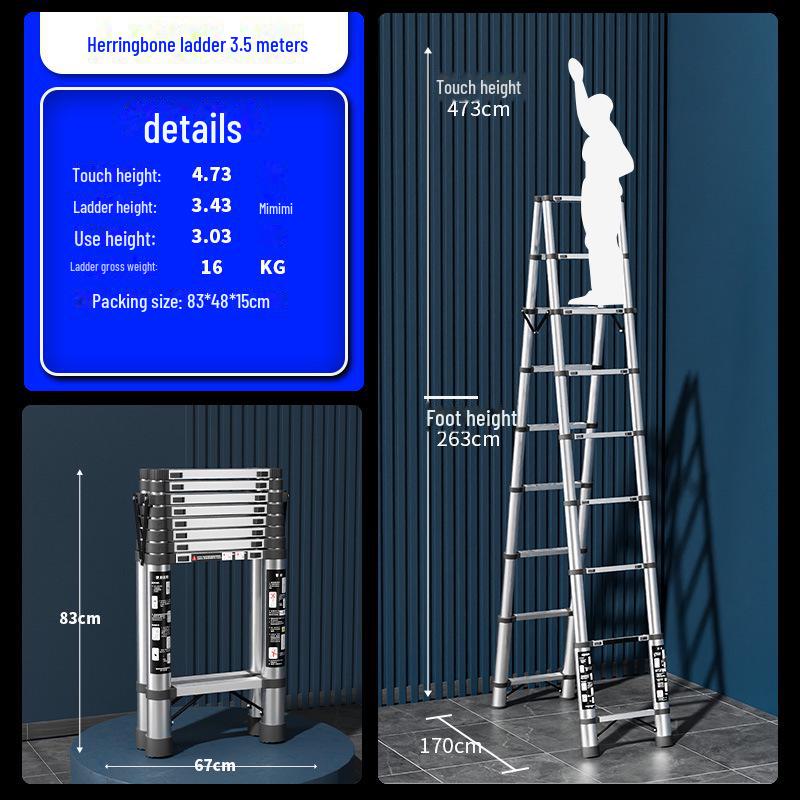 Многофункциональная складная телескопическая лестница из нержавеющей стали