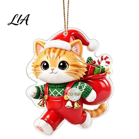 Cat Shaped Decorations Christmas Pendant with Hanging Rope, 2D Flat Acrylic Ornament for Xmas Tree Lover Gifts Decoration, Cute Holiday Decor,