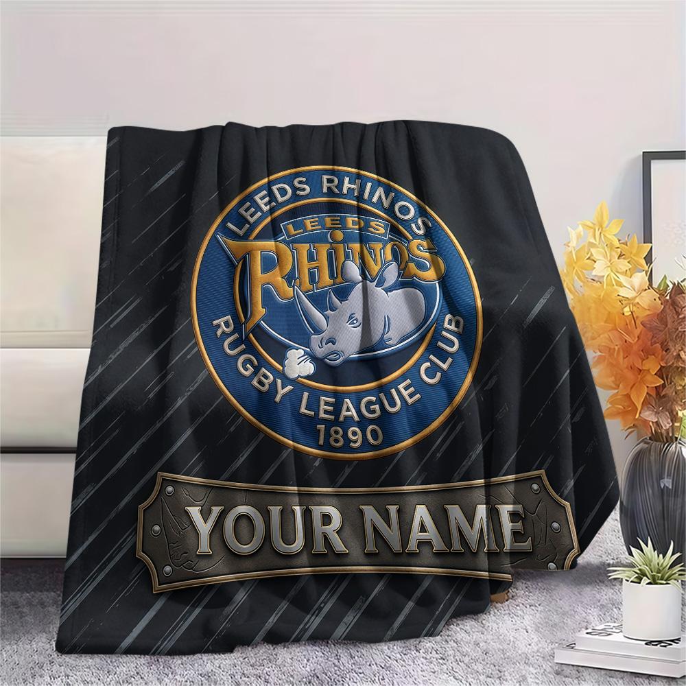 Custom Name Leeds Rhinos2 Flannel Blanket, High quality Comfortable for All Seasons, Home Decor, Warmth and Comfort