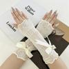 Элегантные милые длинные перчатки без пальцев с бантом для женщин, эластичные декоративные рукава с оборками, защита от солнца для улицы, накидка на запястье и руку
