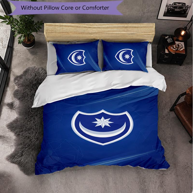 Portsmouth FC Themed Bedding 3Pcs Duvet Cover Set Decorative Bed Linen For Teen Room Home Decoration