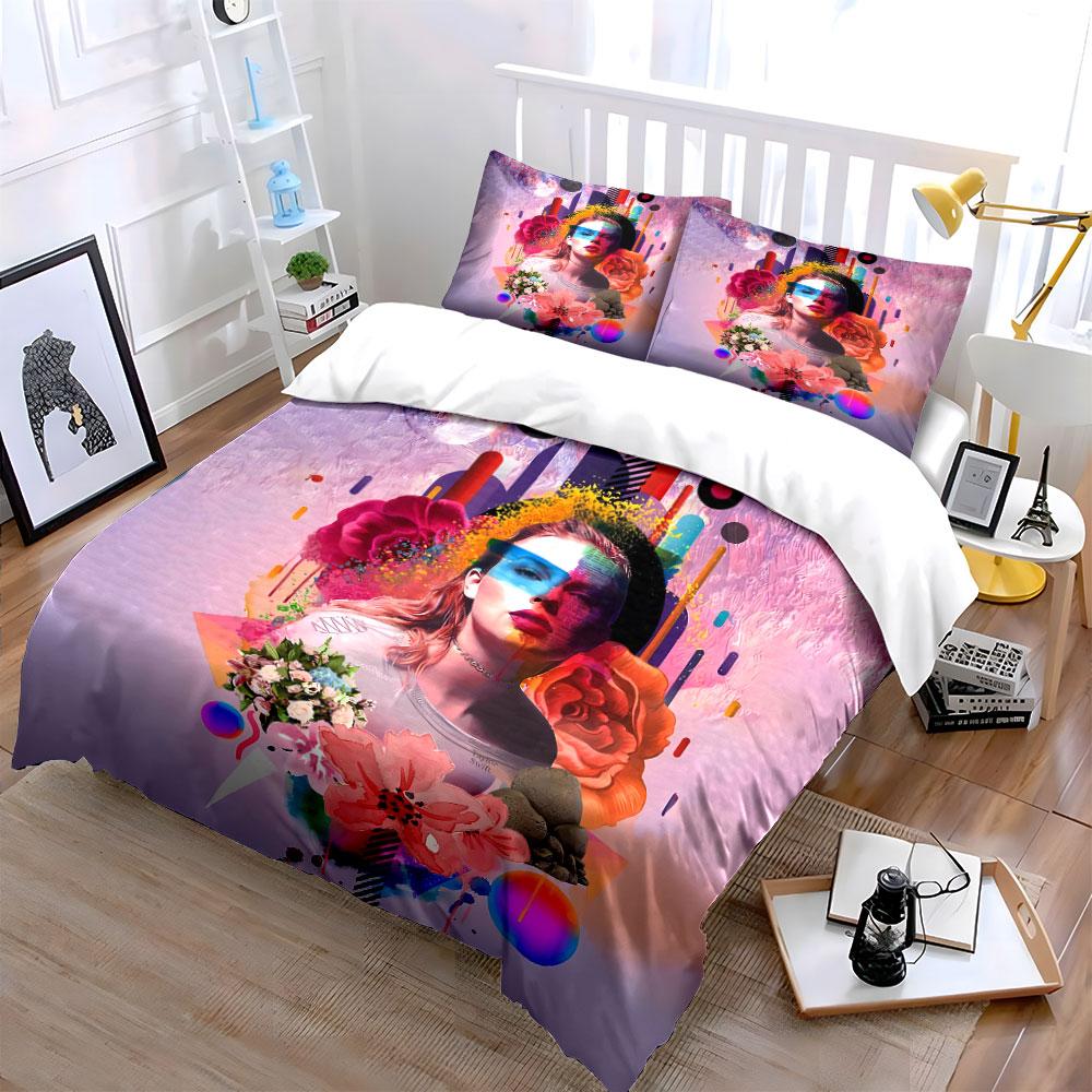 Colorful Abstract Floral Portrait Bedding Duvet Cover Set Duvet Cover Pillowcases (1*Duvet Cover 2*Pillowcases, without duvet insert)