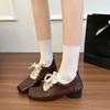 Fashion Block Heel Single Shoes Autumn New Square Toe Deep Mouth Front Lace-up Non-slip Wear-resistant Kitten Heels