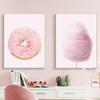 Pink Wall Art Prints Cotton Candy Donuts Poster Teen Girl Room Decor Canvas Painting Frameless Pictures for Living Room No Frame