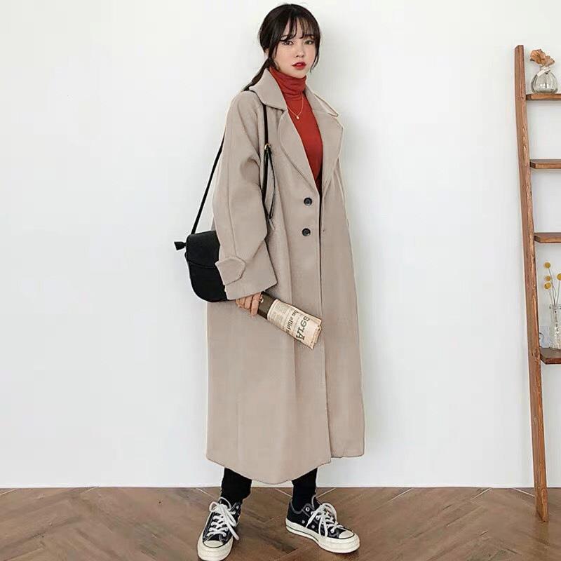 Winter Women's Over-the-Knee Mid-Length Woolen Outer Wear Korean Style Student Loose Mori Style Thickened Black Woolen Coat