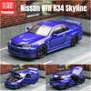 1/32 Nissan Skyline GTR R34 JDM Модель игрушечной машины Литой автомобиль Миниатюра Звук и свет Инерционный Коллекция Подарок Дети Мальчик