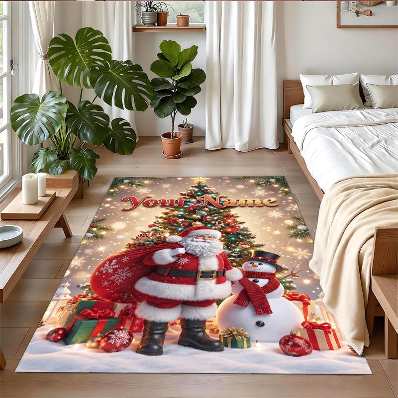 Christmas Custom Name Printed Square Area Rug Soft Non Slip Floor Carpet For Bedroom Holiday Gift