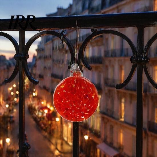 Weatherproof Decorative Sphere for Patio Hand-Blown Glass Round Disc Ornament, Christmas Tree Hanging Decoration with Colorful Spiral