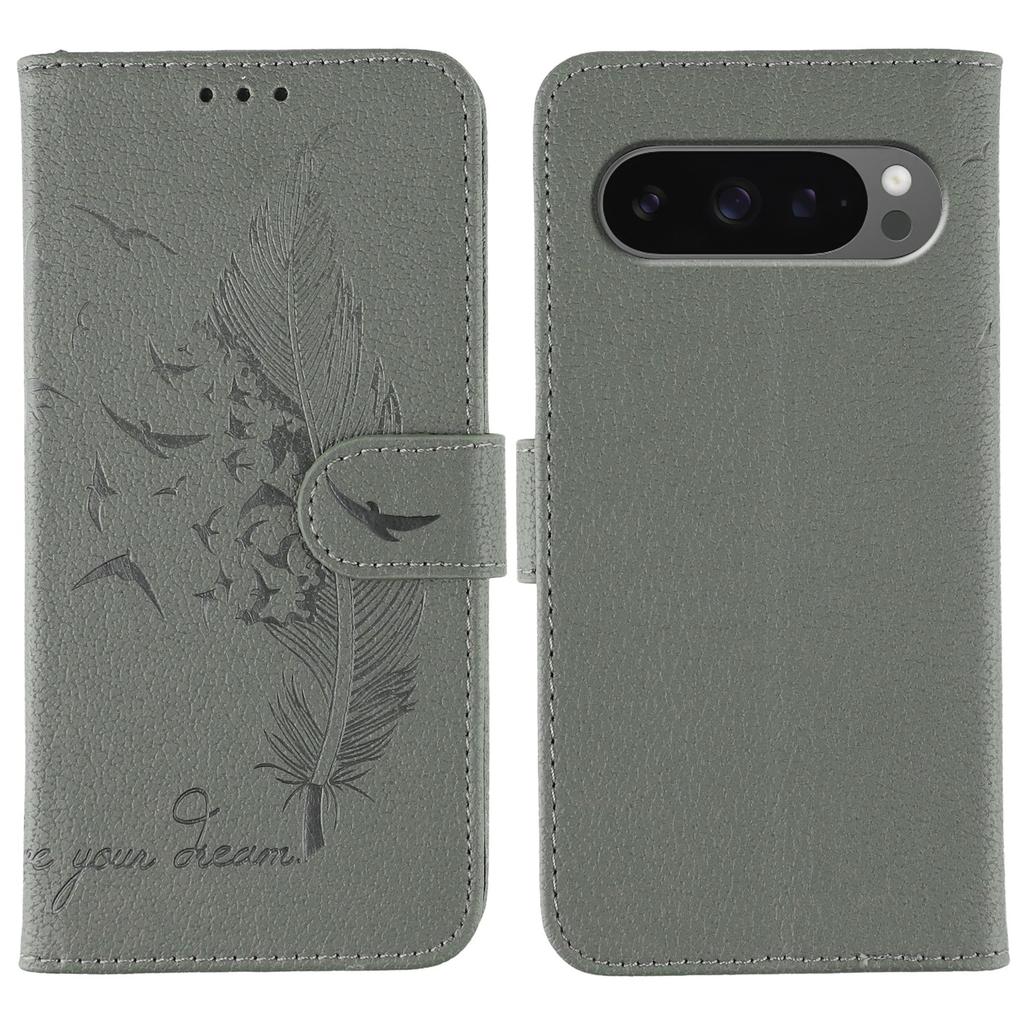 For Google Pixel 10 Pro XL/9 Pro XL Case Feather Imprint PU Leather Wallet Phone Cover