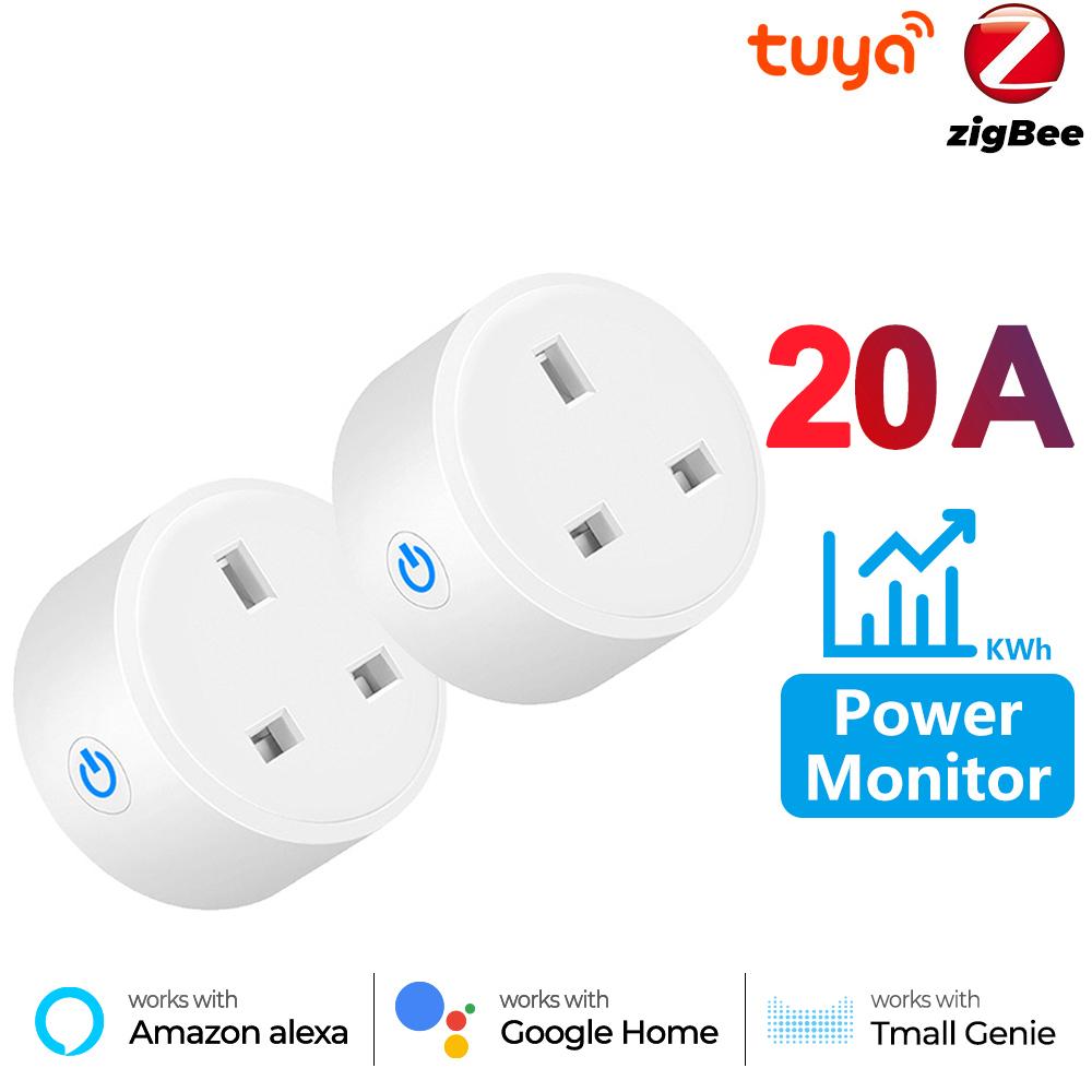 Монитор мощности 20a 16a Tuya Smart Zigbee, розетка, беспроводная розетка для Великобритании с мониторингом энергии, работает с Alexa Google Home