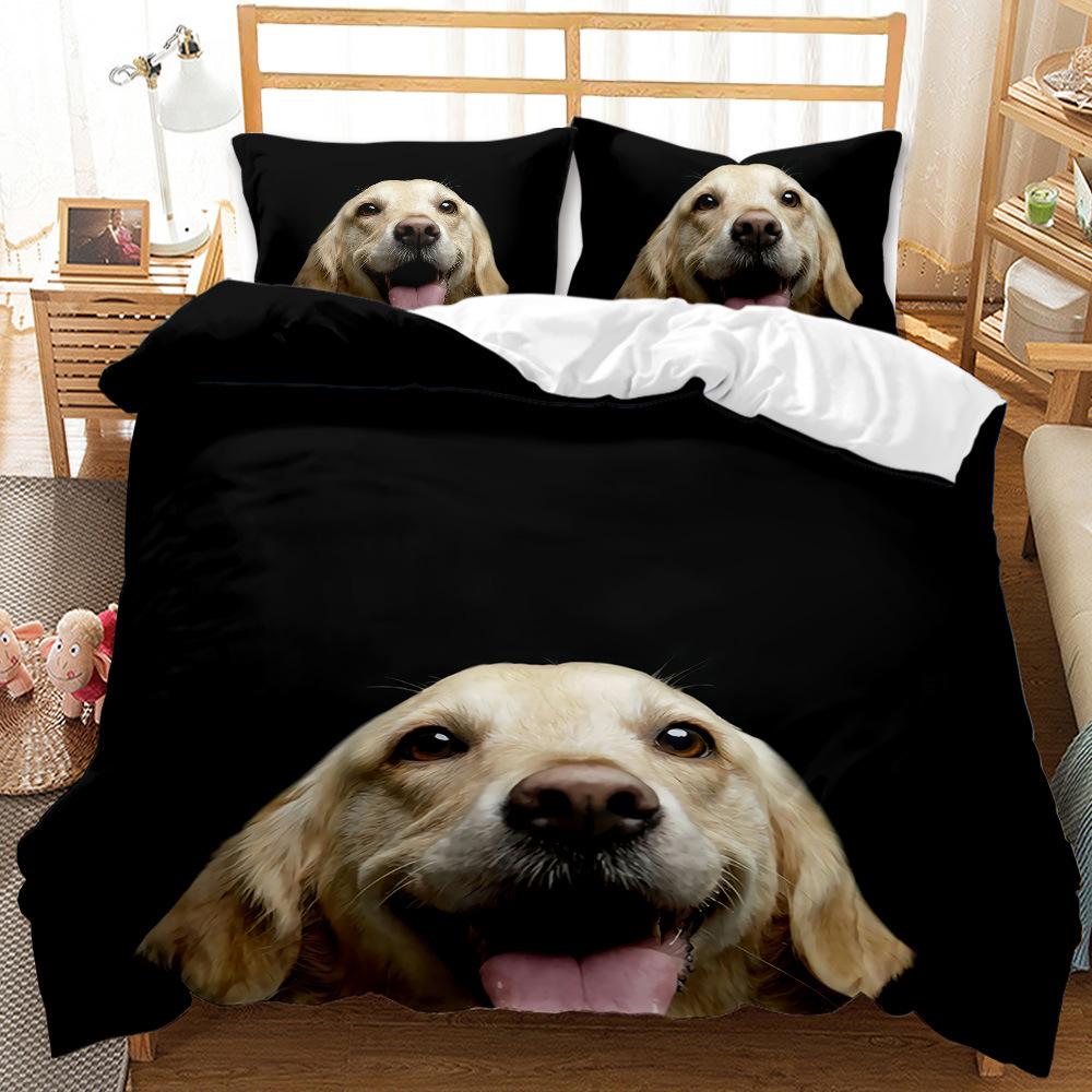 Personalized Cartoon Animal Dog Quilt Set Three-Piece 3D Digital Printing Abrasive Bedding