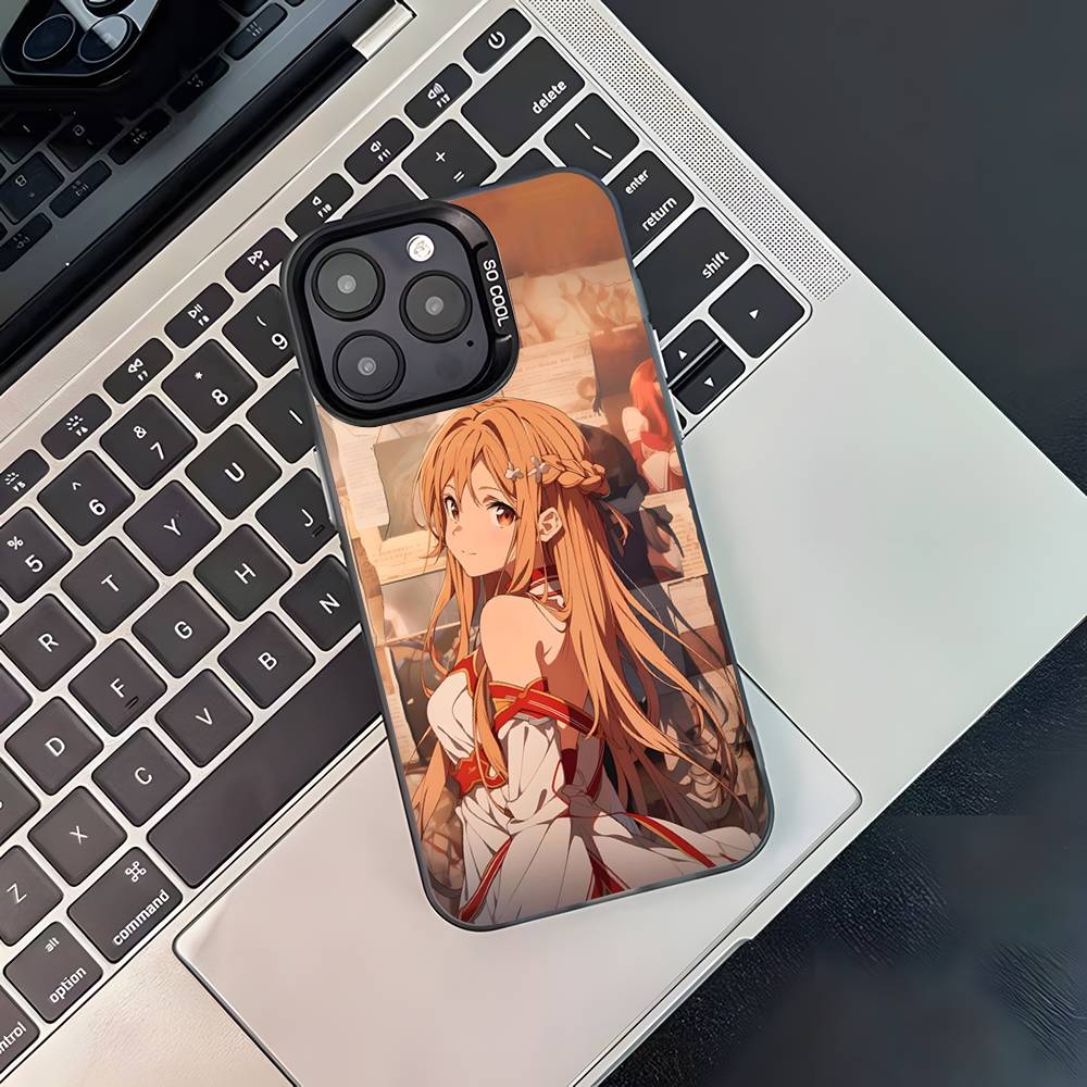 Чехол для телефона с Асуной и Кирито из аниме для iPhone 17,16,15,14,13,12,11,Pro,XS,Max,Plus,Mini,SE4,E Черный матовый противоударный чехол